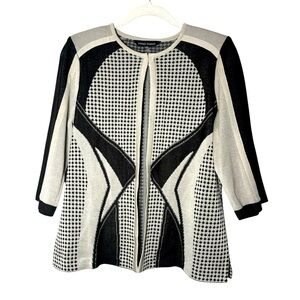 Ming Wang Open Front Sz PM Cardigan Jacket Geometric Print Neutral Earth Tone